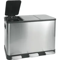 Poubelle inox tri sélectif ouverture pédale fermeture silencieuse