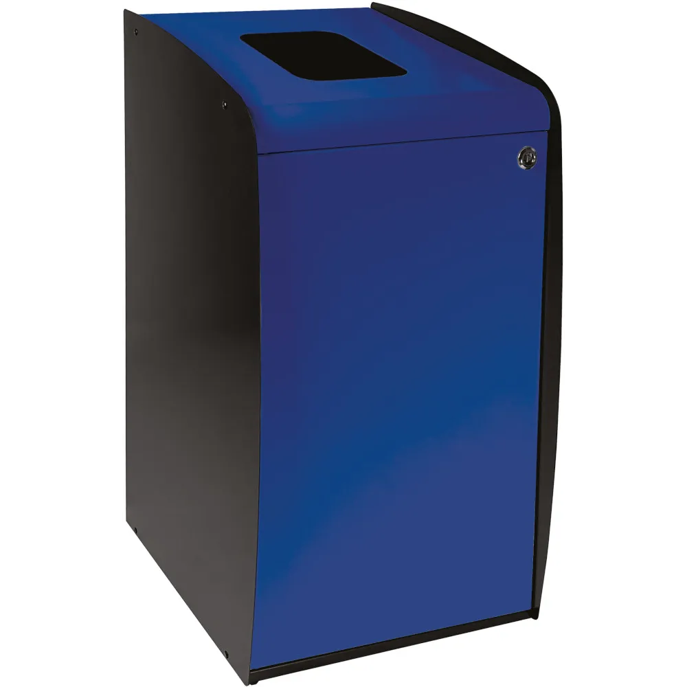 Borne à déchets avec ouverture frontale en façade bleue