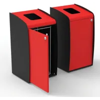 Borne à déchets design moderne ouverture façade rouge élégante
