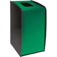 Borne à déchets verte avec ouverture frontale pratique.
