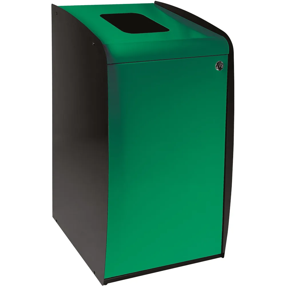 Borne à déchets verte avec ouverture frontale pratique.