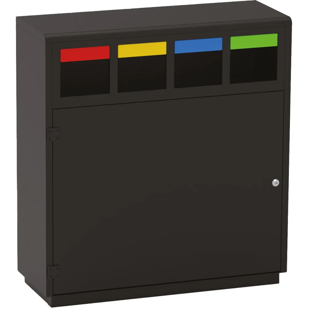 Meuble pratique pour tri sélectif 4 flux coloré compact