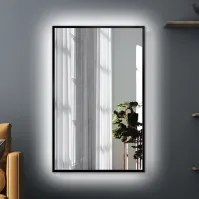 Miroir rectangulaire rétroéclairé cadre noir élégant sur mesure