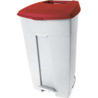 Conteneur plastique rouge à pédale 120L mobile