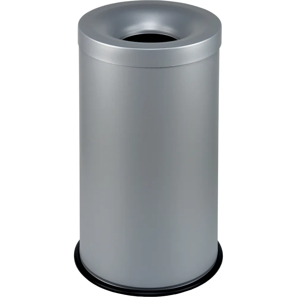 Corbeille anti-feu 50L robuste et sécurisée en métal.