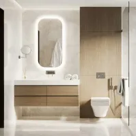 Miroir moderne rétroéclairé avec éclairage ambiant et options personnalisables