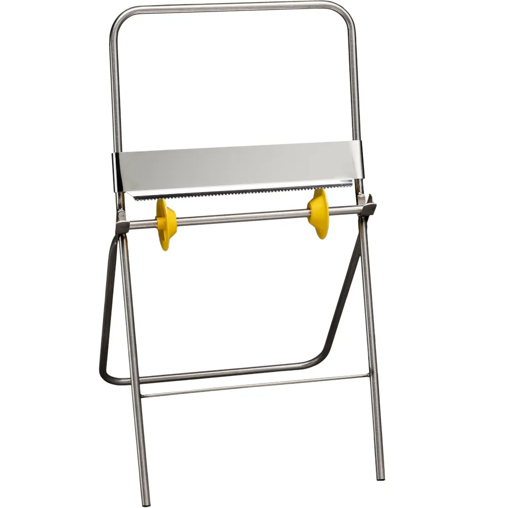 Dérouleur papier inox sur pieds robuste et pratique.