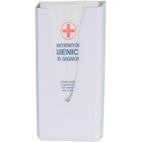 Distributeur de sachets périodiques en papier sur mur blanc