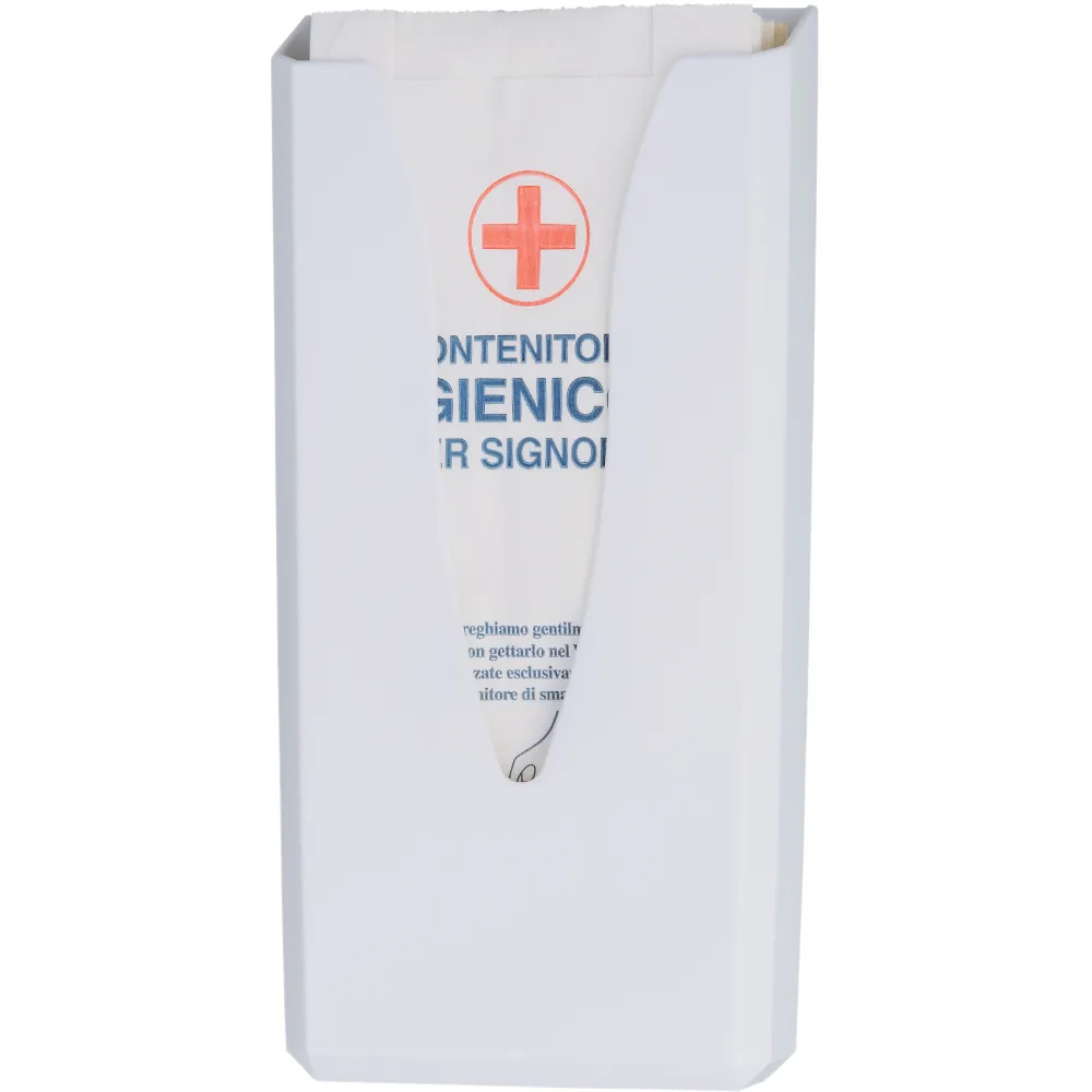 Distributeur de sachets périodiques en papier sur mur blanc