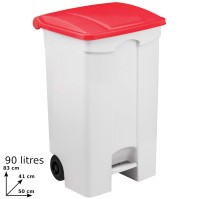 Conteneur mobile 90L à pédale couvercle rouge pratique