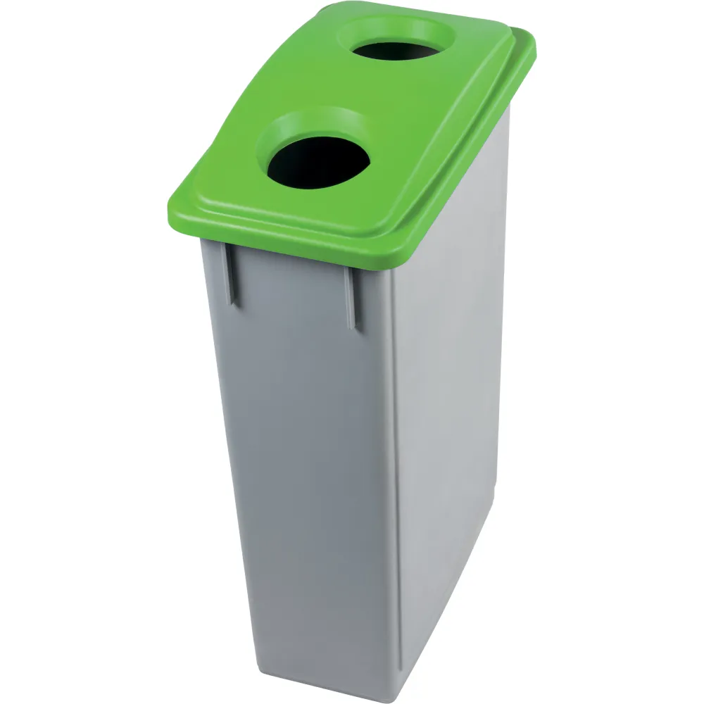 Bac 90L avec couvercle vert pour recyclage bouteille.