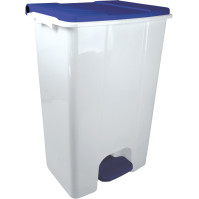 Conteneur mobile 80L blanc-bleu à pédale pratique et compact