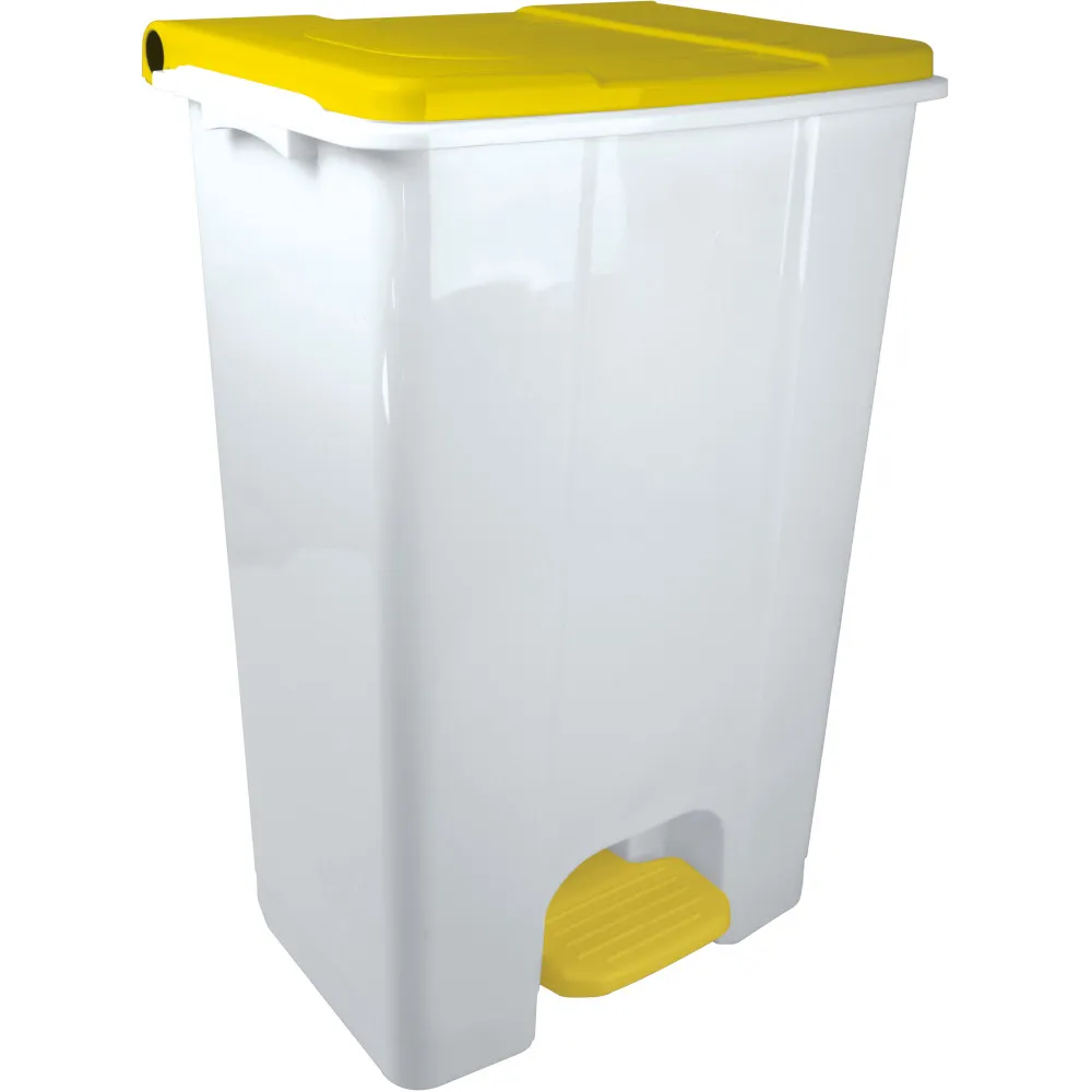 Conteneur mobile 80L blanc-jaune avec pédale pratique