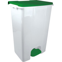 Conteneur mobile 80L blanc-vert à pédale pratique.