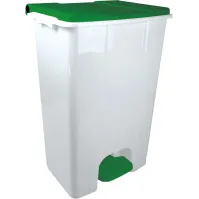 Conteneur mobile 80L blanc-vert à pédale pratique.