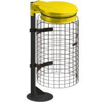 Porte sacs-poubelle jaune sur socle grille métallique