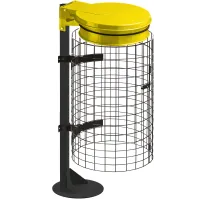 Porte sacs-poubelle jaune sur socle grille métallique
