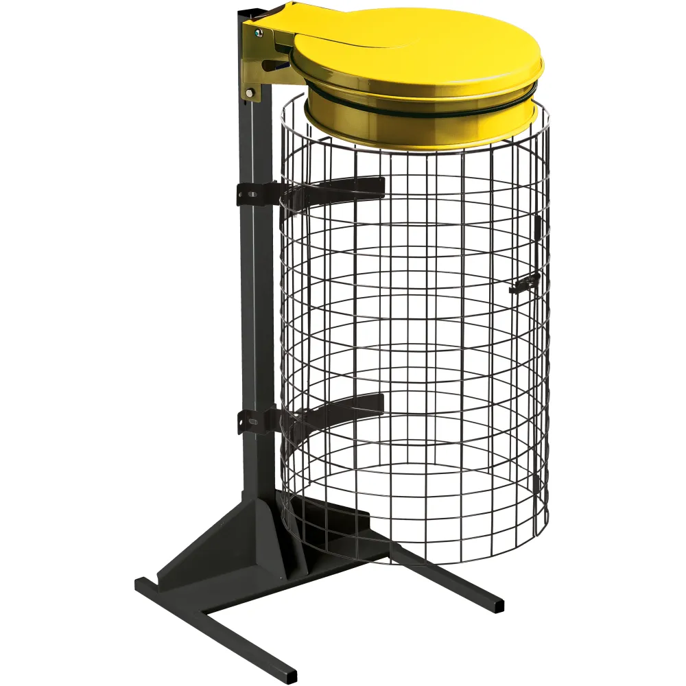 Support jaune pour sacs-poubelle manifestations grille intégrée