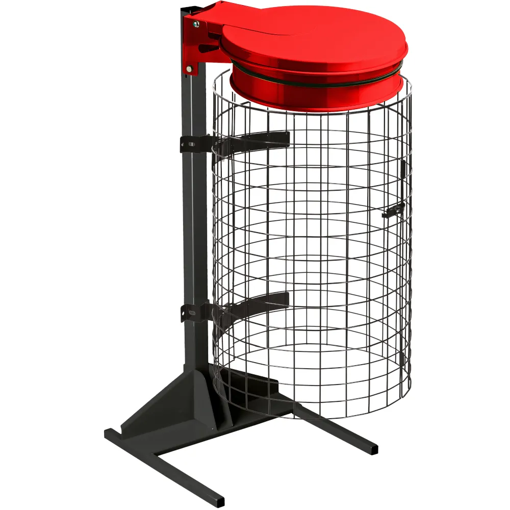 Porte sacs-poubelle rouge avec grille pour manifestations