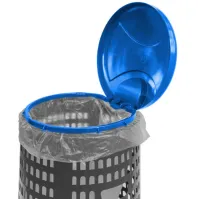 Corbeille grise porte-sac avec couvercle bleu élégant