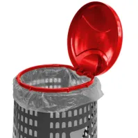 Corbeille grise avec couvercle rouge pour sac