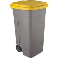 Conteneur plastique 80L gris-jaune recyclé mobile robuste