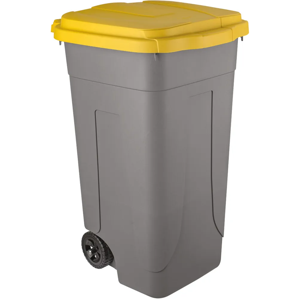 Conteneur plastique 80L gris-jaune recyclé mobile robuste