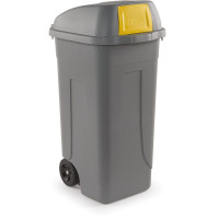 Conteneur plastique 100L gris-jaune trappe basculante recyclé