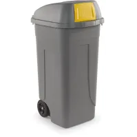 Conteneur plastique 100L gris-jaune trappe basculante recyclé