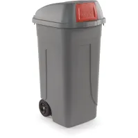 Conteneur plastique 100L trappe basculante gris-rouge durable