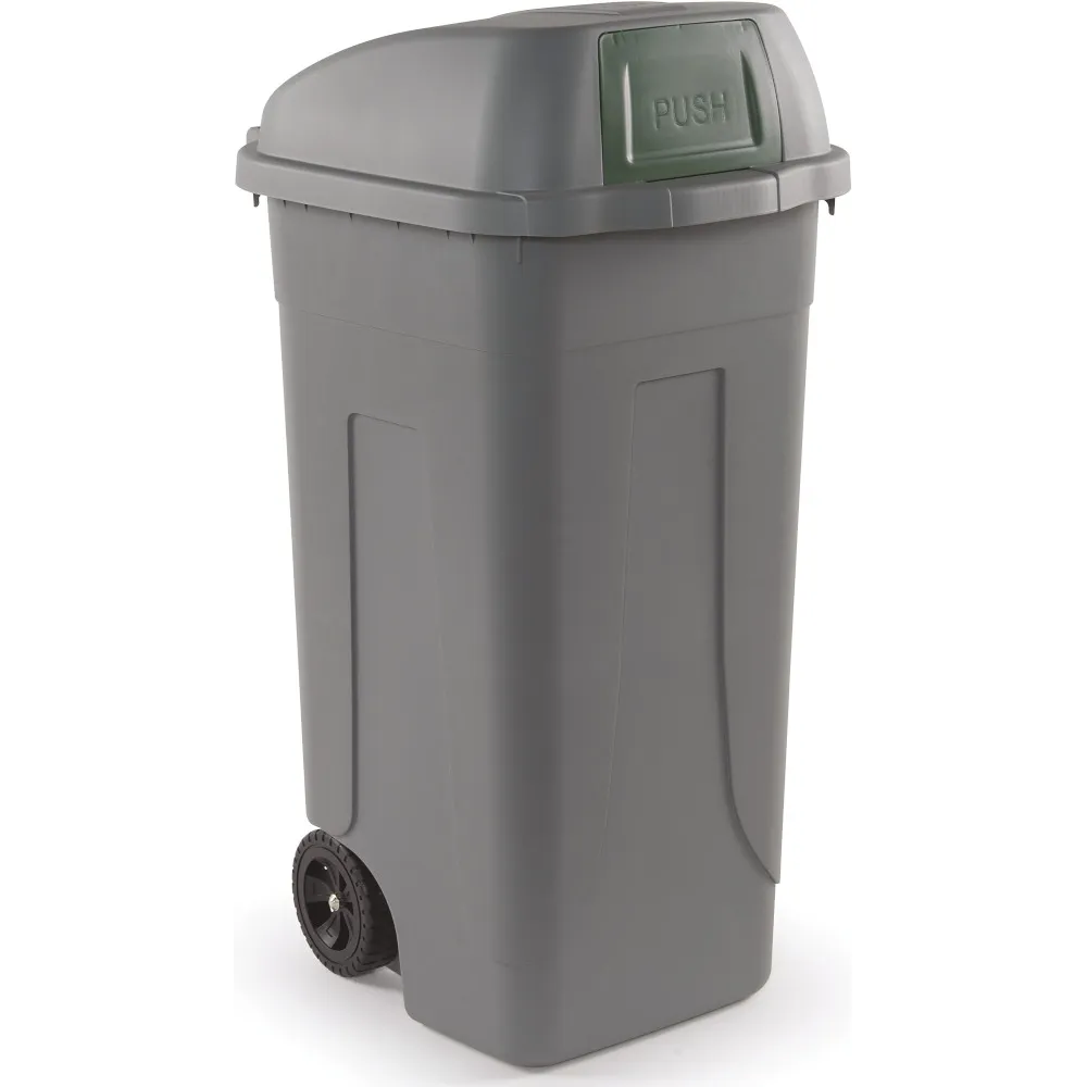 Conteneur trappe basculante 100L plastique gris-vert recyclé.
