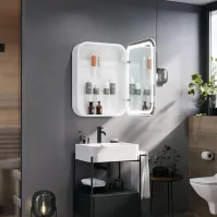 Armoire miroir angle porte unique arrondie