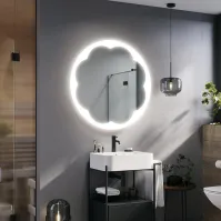 Miroir LED rond à décor fleur