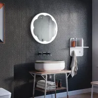 Miroir lumineux rond à décor fleur