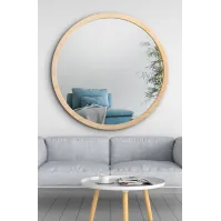 Miroir rond cadre bois naturel