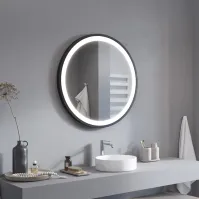 Miroir rond LED cadre noir - Ruke
