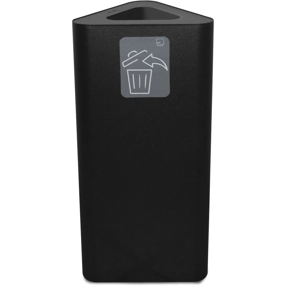 Poubelle triangulaire 60 litres noire avec pictogramme magnétique.