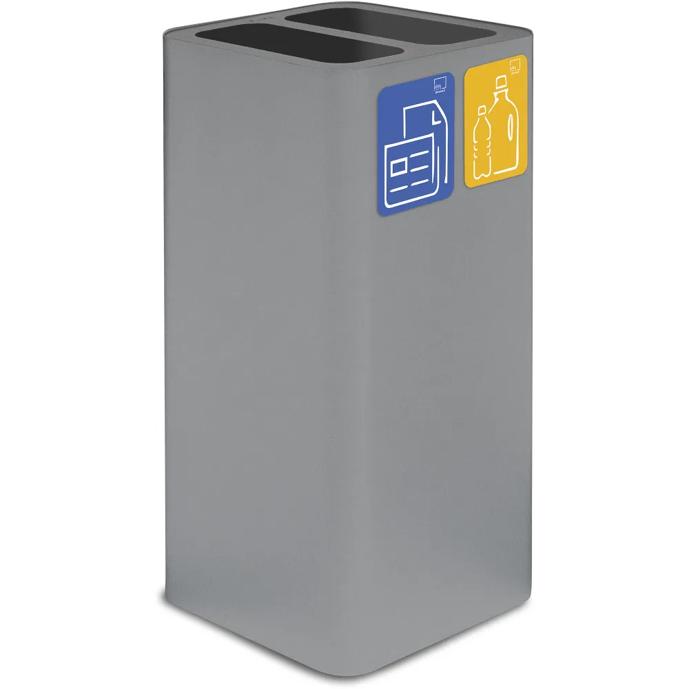 Poubelle design 100 litres grise avec pictogrammes magnétiques.