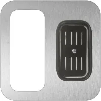 Poubelle cendrier inox brossé 100 litres avec symbole magnétique visible.