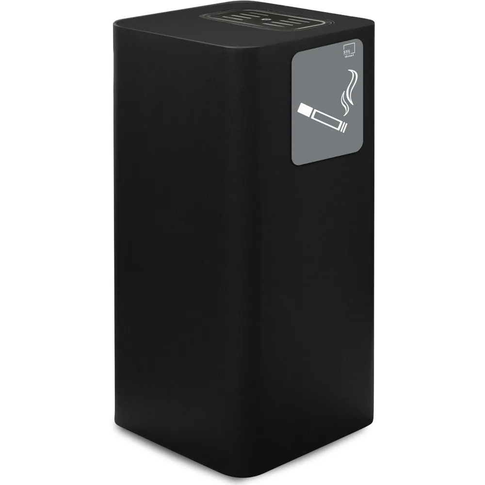 Cendrier extérieur couvert noir en acier design élégant et fonctionnel.