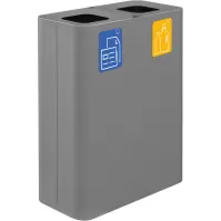 Poubelle 2 flux 60 litres grise avec pictogrammes magnétiques