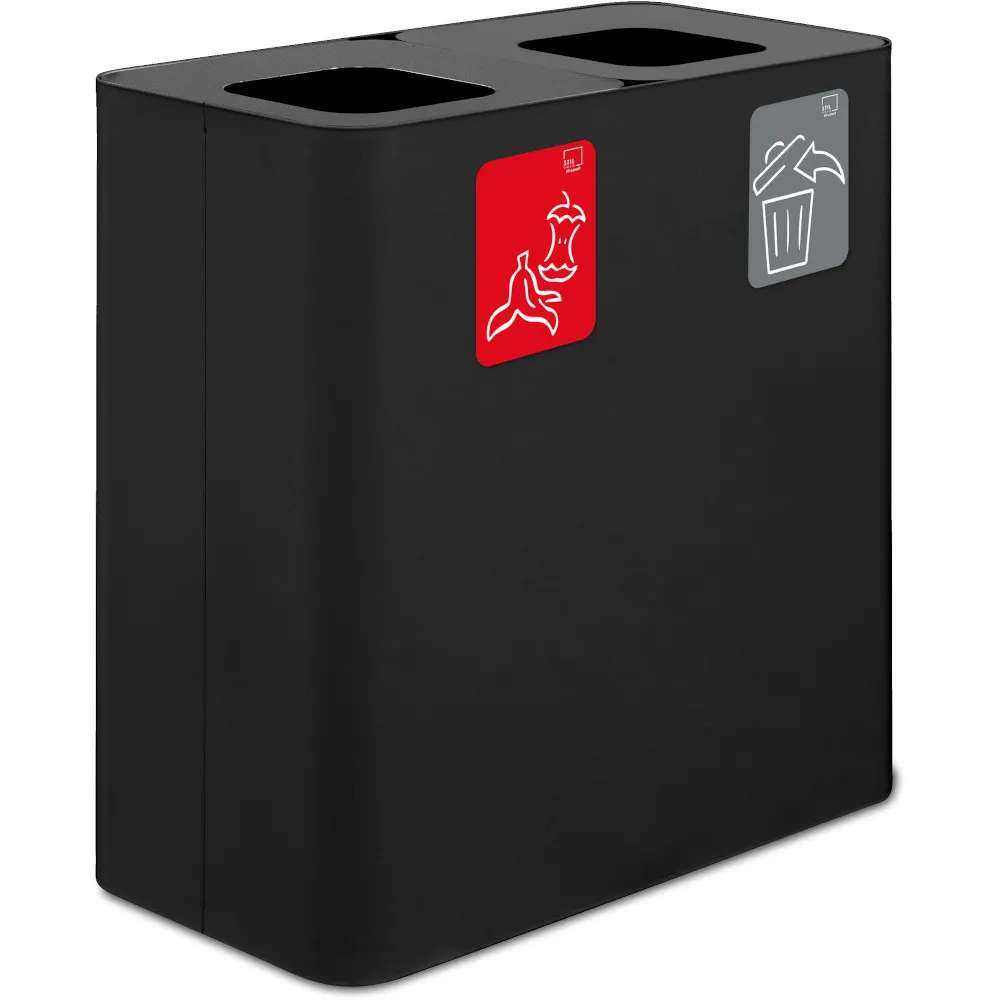 Poubelle tri sélectif 2 flux 100 litres noir avec pictogrammes