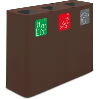 Poubelle tri sélectif 3 flux 60 litres couleur Corten avec pictogrammes.