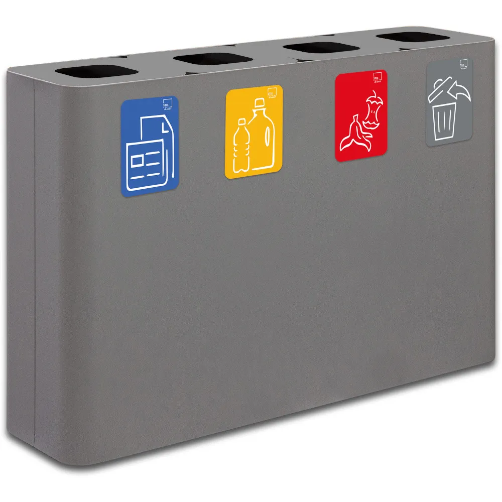 Poubelle tri sélectif 4 flux 60 litres grise avec pictogrammes magnétiques