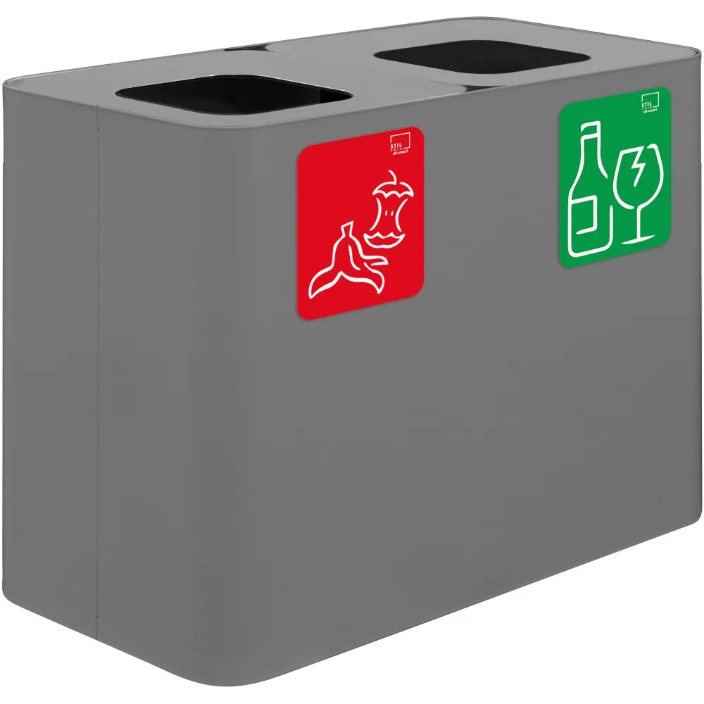 Poubelle 2 flux grise 70 litres avec pictogrammes magnétiques