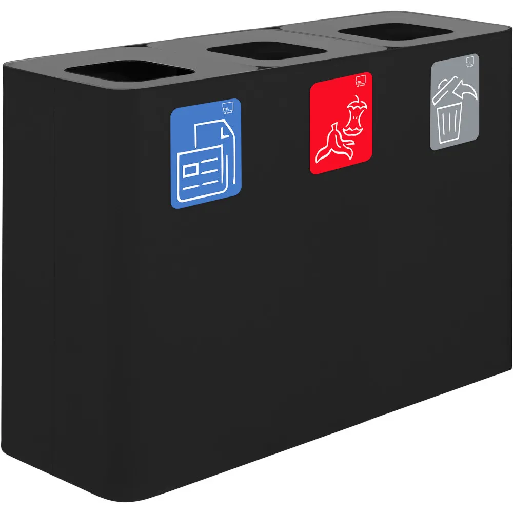 Poubelle tri sélectif 3 flux 100 litres avec pictogrammes magnétiques