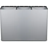 Poubelle tri sélectif 3 flux 100 litres grise avec pictogrammes.