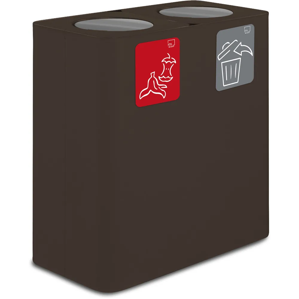 Poubelle tri sélectif 100 litres couleur Corten avec couvercle basculant.