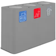 Poubelle tri sélectif 3 flux 100 litres gris avec couvercle basculant