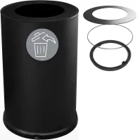 Poubelle ronde noire 100 litres design acier ouverture ronde